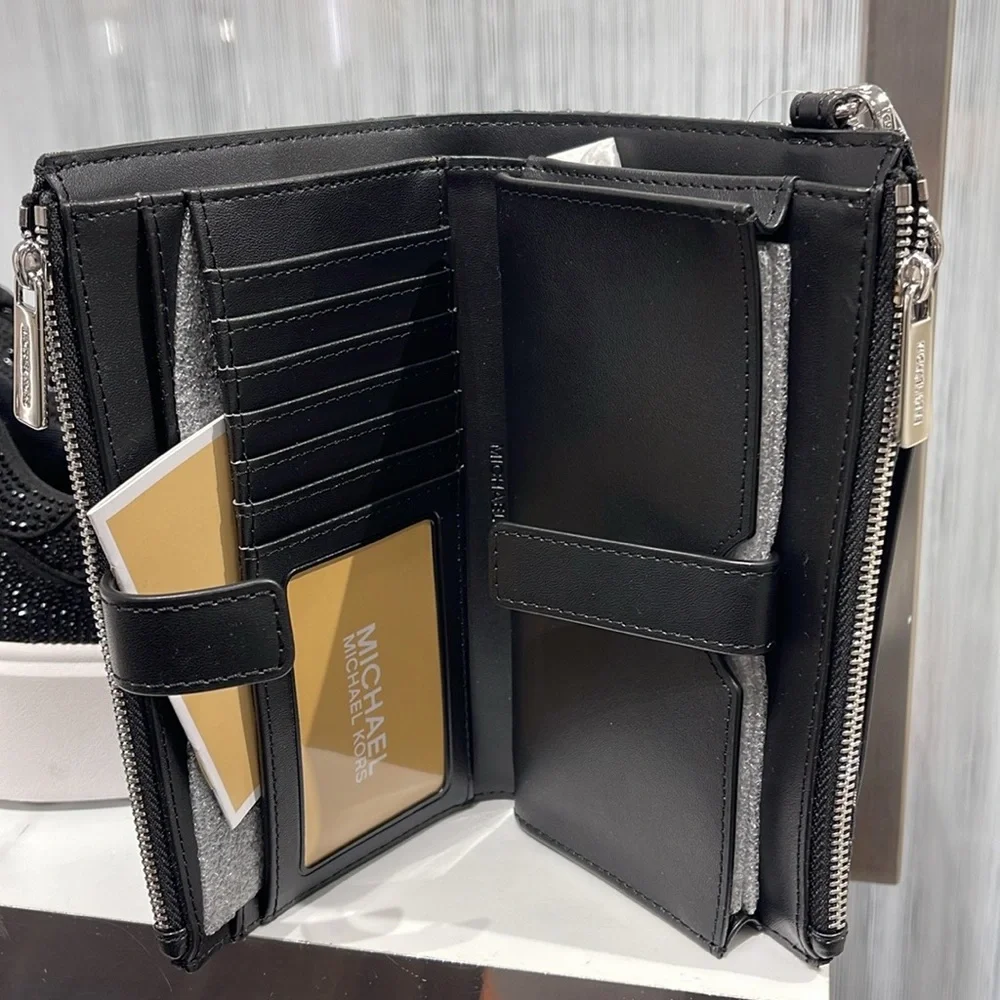 Michael Kors Jet Set Travel Large Double-Zip Wristlet-Wallet-PhoneHolder Black - Picture 13 of 16